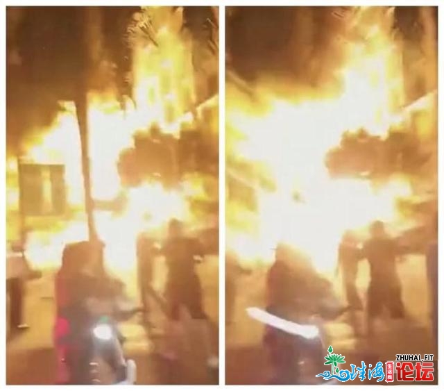 广东惠州一楼房突收年夜水，现场水光冲天并伴随爆炸声