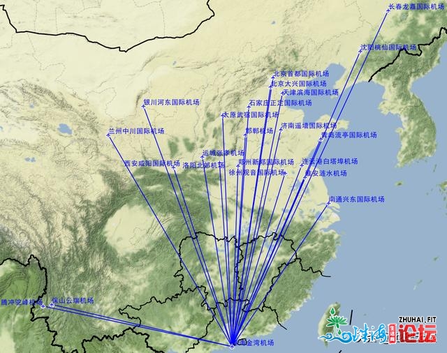 珠海机场2020年冬航季航路舆图